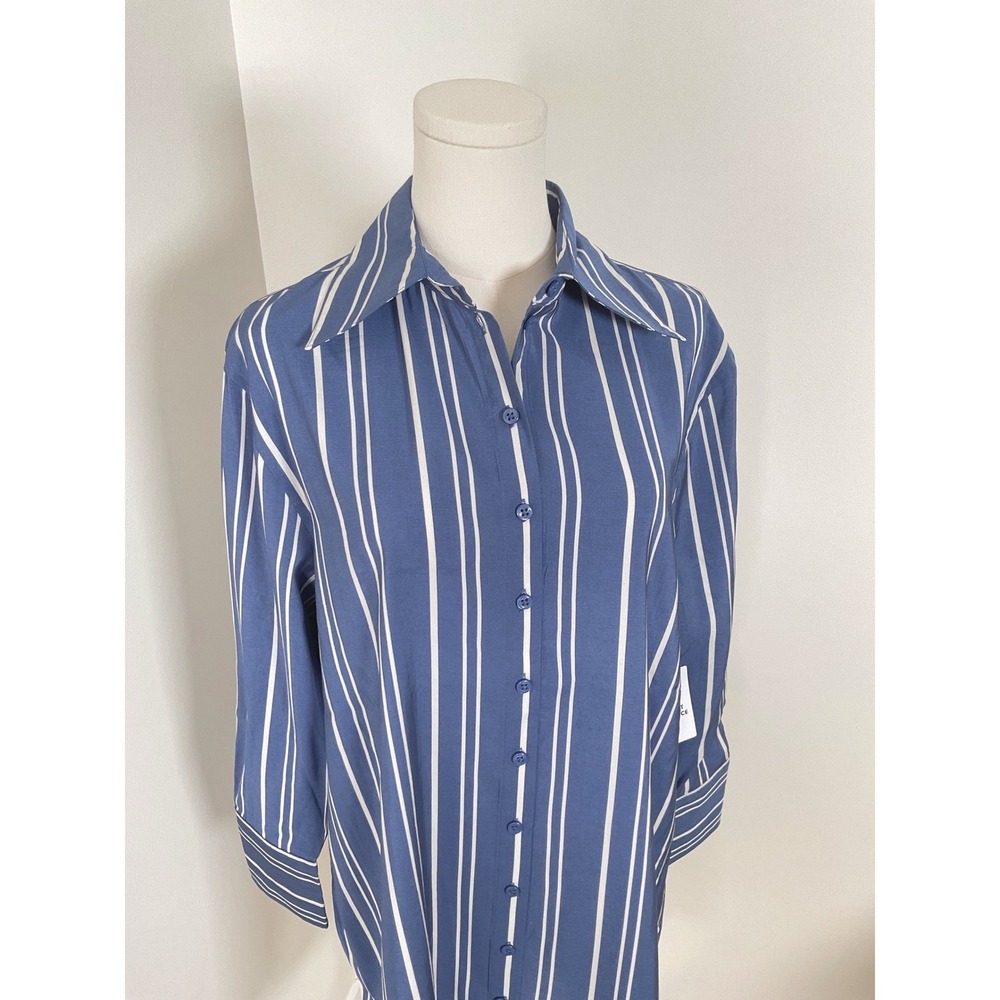 Topshop Striped‎ Oversized Shirt Dress Blue White XS Size 0-2 Button Down Career - Picture 2 of 13